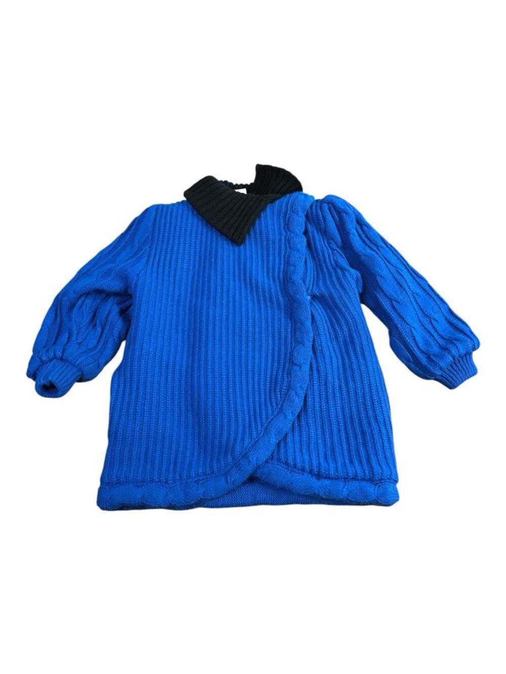 Vintage 80’s Chunky Knit Sweater Coat Blue Black Medium Oversized Cherry Stix